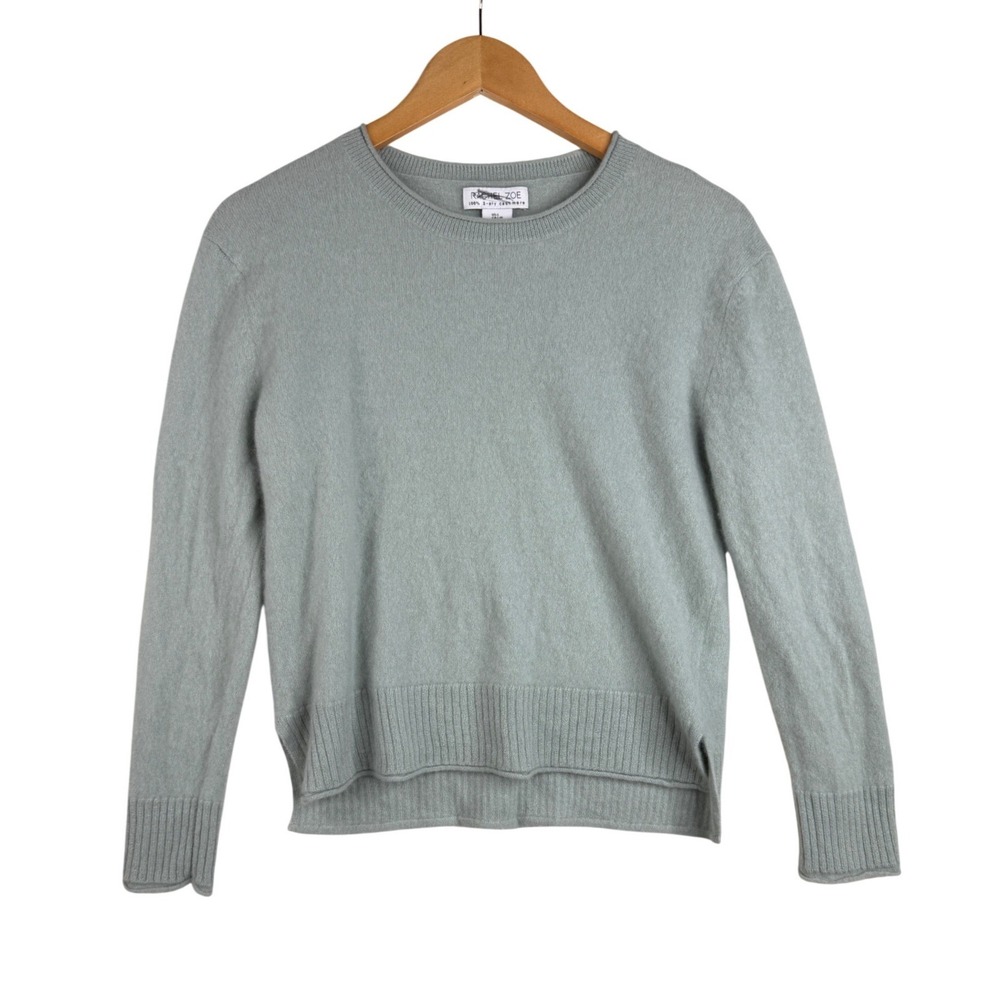 RACHEL ZOE Women's 100% 2-ply Cashmere Green Relaxed Fit Crew Neck Sweater Sz L